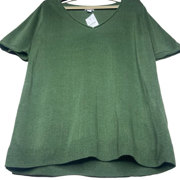 J. Crew Women's Top Size S Linen Blend Green V-Neck Short Sleeve Lagenlook - Picture 11 of 12
